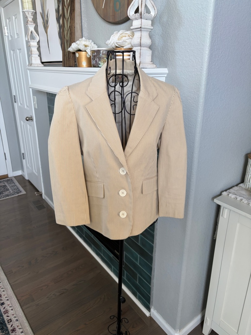 Women's Cream Striped Blazer Jacket